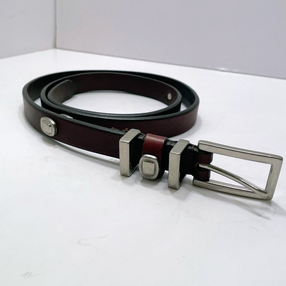 Woolrich Brown Leather Skinny Belt with Silver Conchos Size: XL